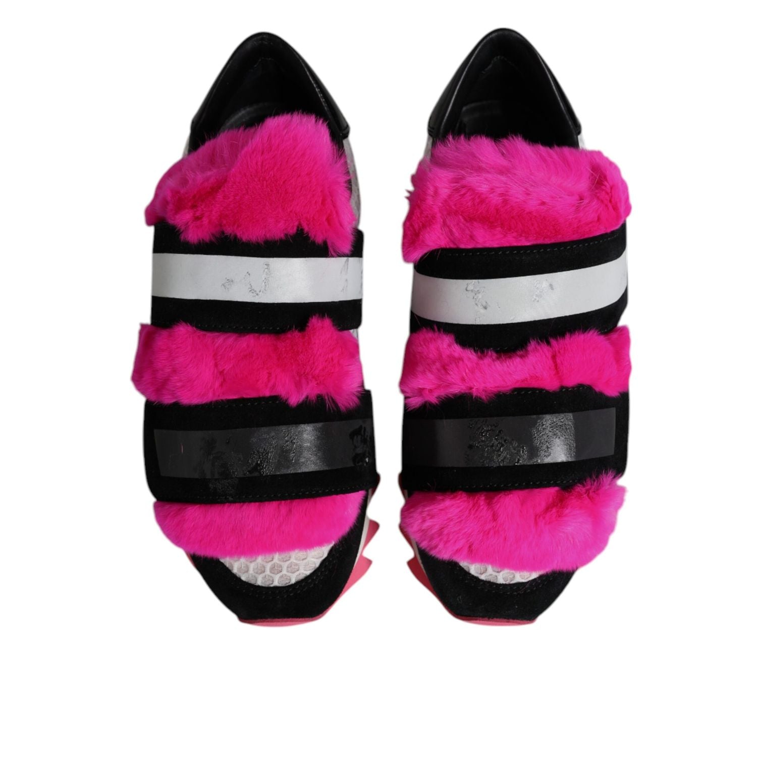 Dolce & Gabbana Black Pink Fur Embellished Sneakers Shoes