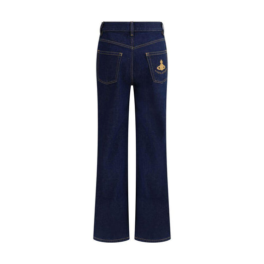 Vivienne Westwood flare jeans with logo, high waistband, zip-and-button closure, and classic five-pocket design.