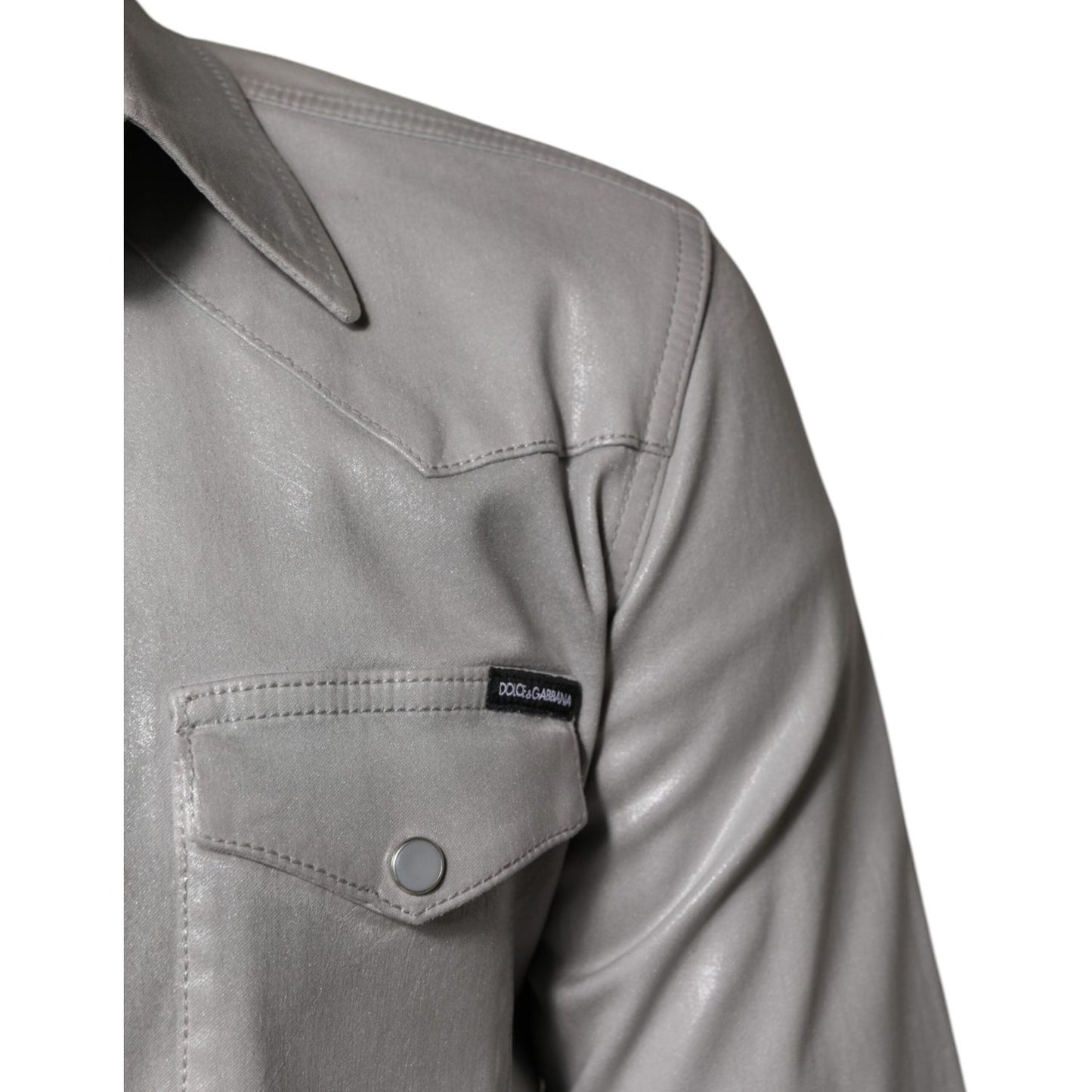Dolce & Gabbana Metallic Gray Cotton Button Down Shirt