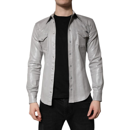 Dolce & Gabbana Metallic Gray Cotton Button Down Shirt