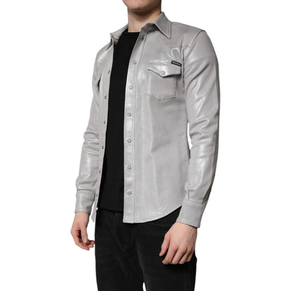 Dolce & Gabbana Metallic Gray Cotton Button Down Shirt