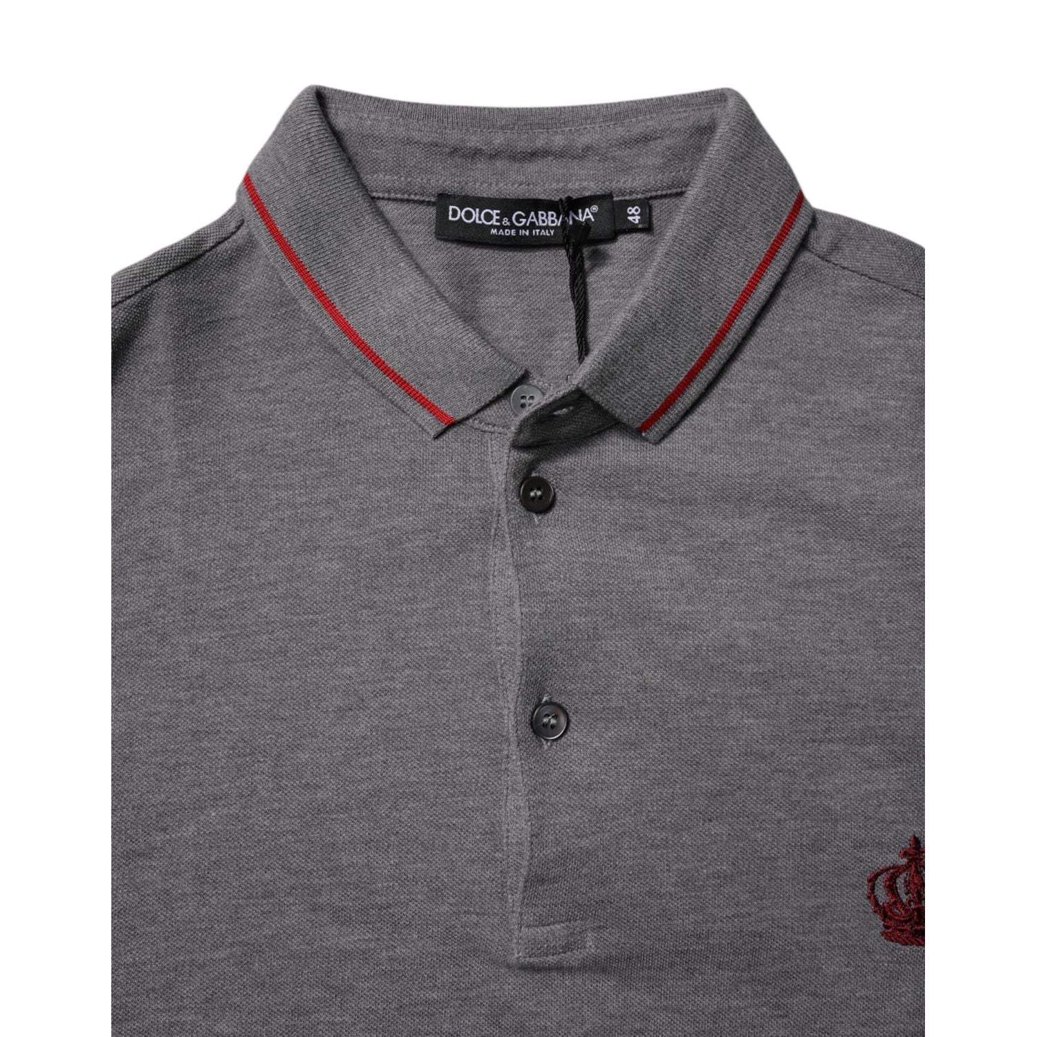 Dolce & Gabbana Gray Cotton Crown Collared Polo T-shirt