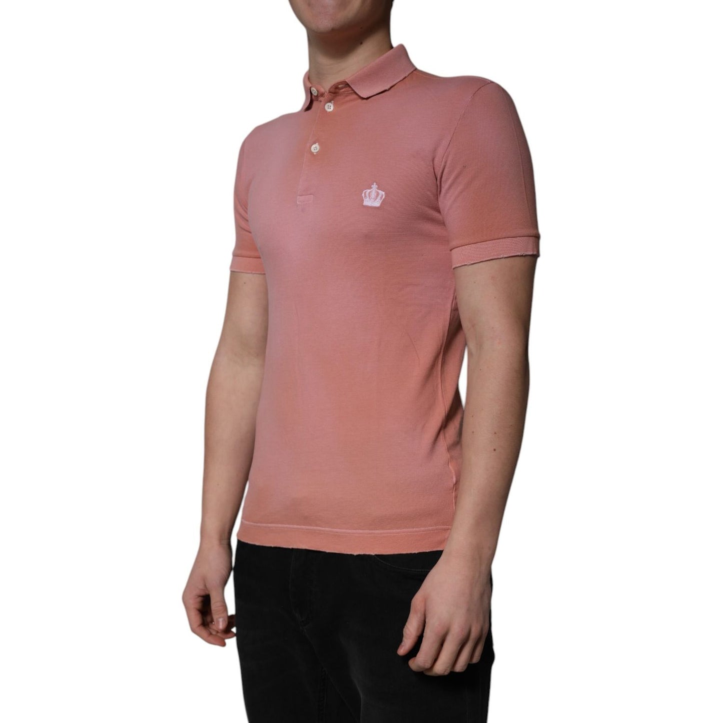 Dolce & Gabbana Pink Cotton Crown Collared Polo T-shirt
