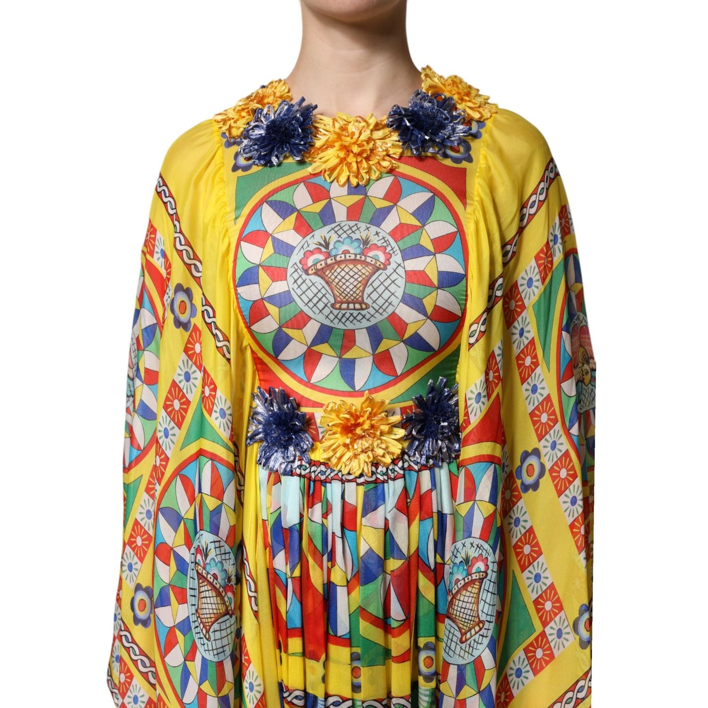 Dolce & Gabbana Multicolour Carretto Print Kaftan Twill Dress