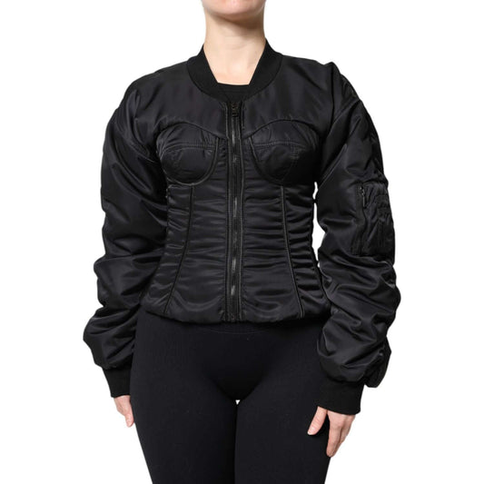 Dolce & Gabbana Black Nylon Full Zip Bustier Corset Jacket