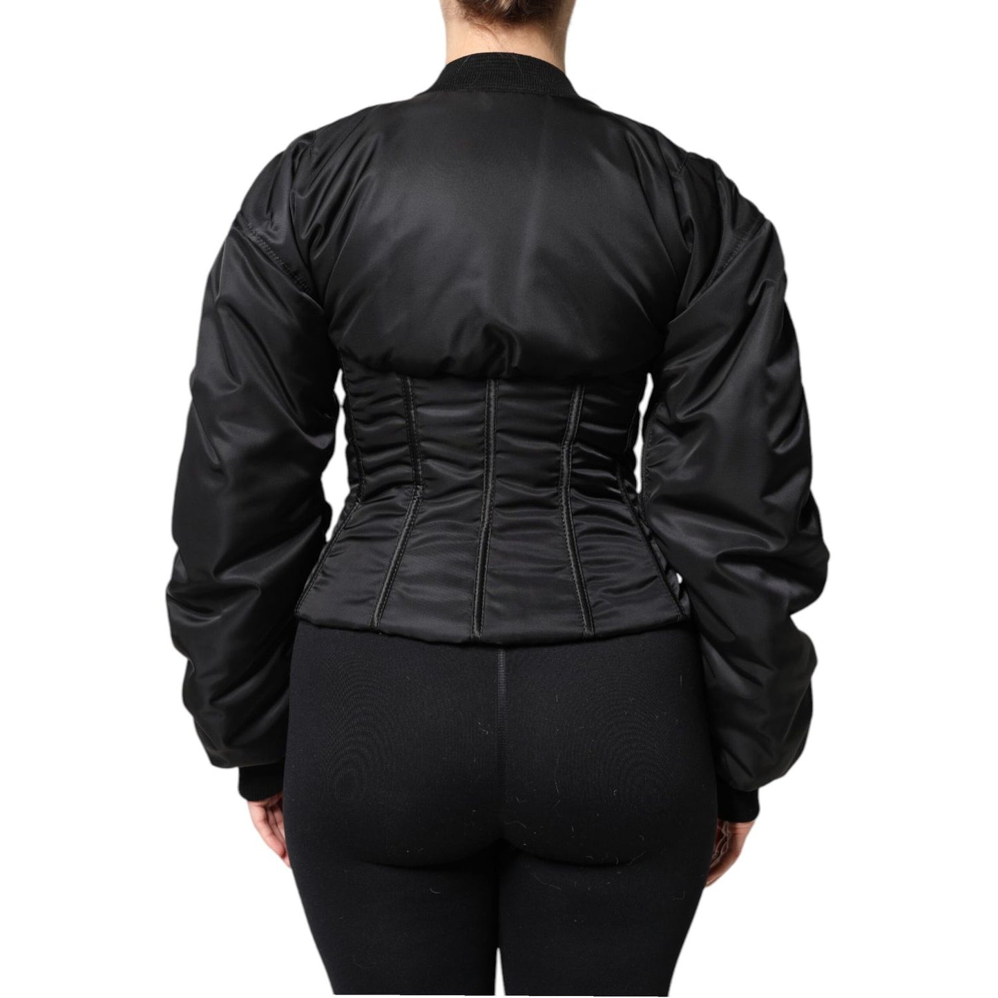 Dolce & Gabbana Black Nylon Full Zip Bustier Corset Jacket