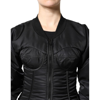 Dolce & Gabbana Black Nylon Full Zip Bustier Corset Jacket