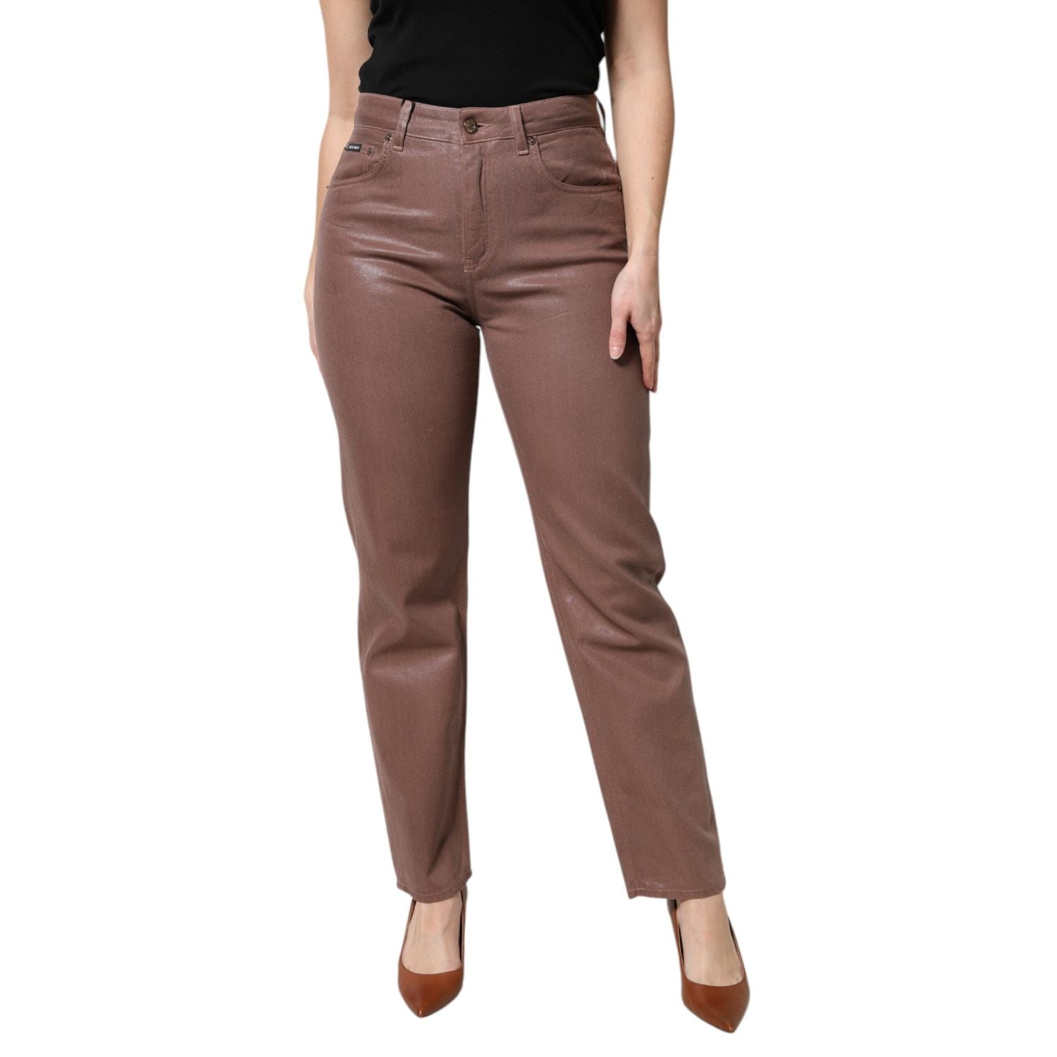 Dolce & Gabbana Brown Cotton High Waist Tapered Denim Jeans