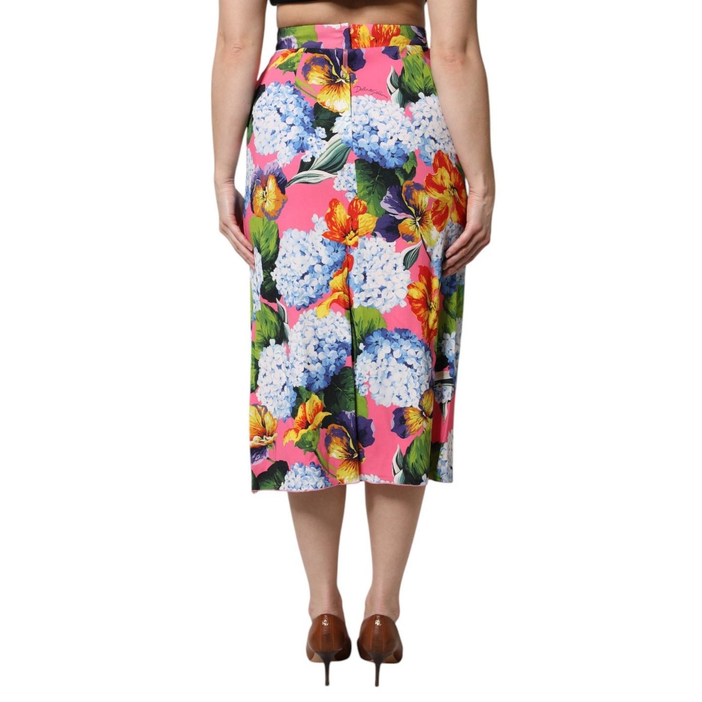 Dolce & Gabbana Multicolor Floral Print High Waist Midi Skirt