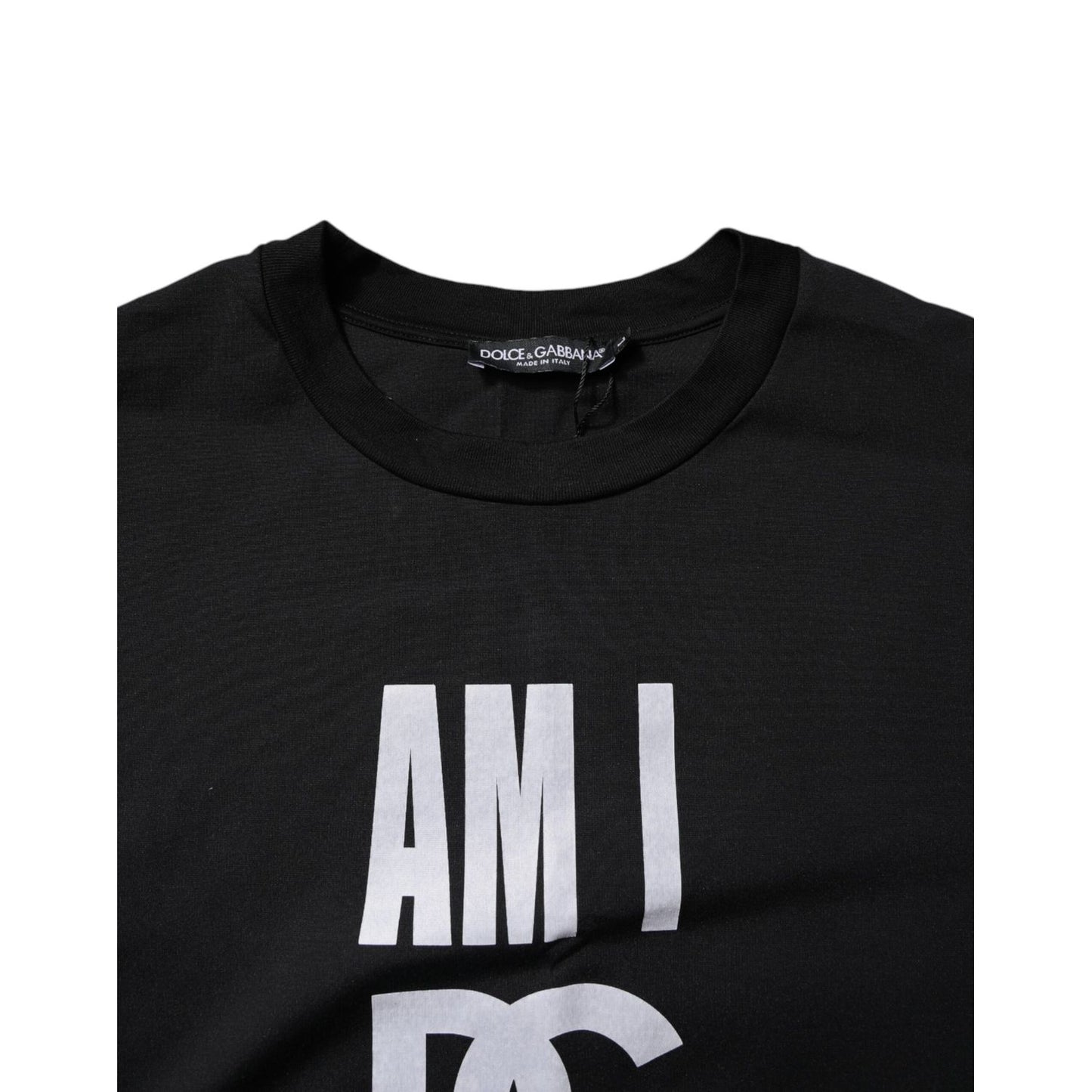 Dolce & Gabbana Black Printed Cotton Crew Neck Tee T-shirt