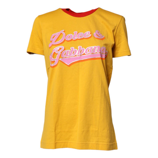 Dolce & Gabbana Yellow Printed Cotton Short Sleeves T-shirt