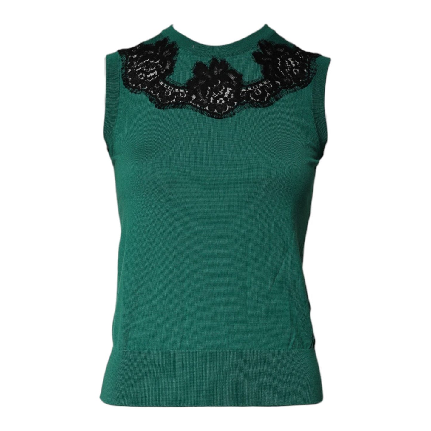 Dolce & Gabbana Green Wool Lace Detail Sleeveless Tank Top