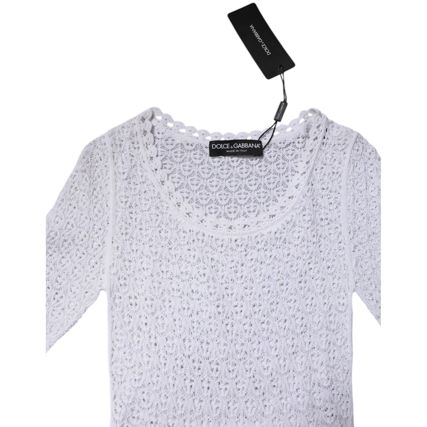 Dolce & Gabbana White Viscose Short Sleeve Crochet Top