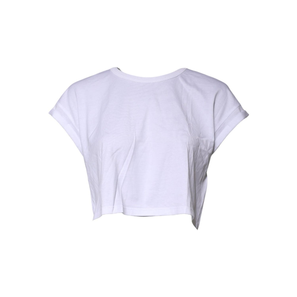 Dolce & Gabbana White Cotton Crew Neck Cropped Top T-shirt