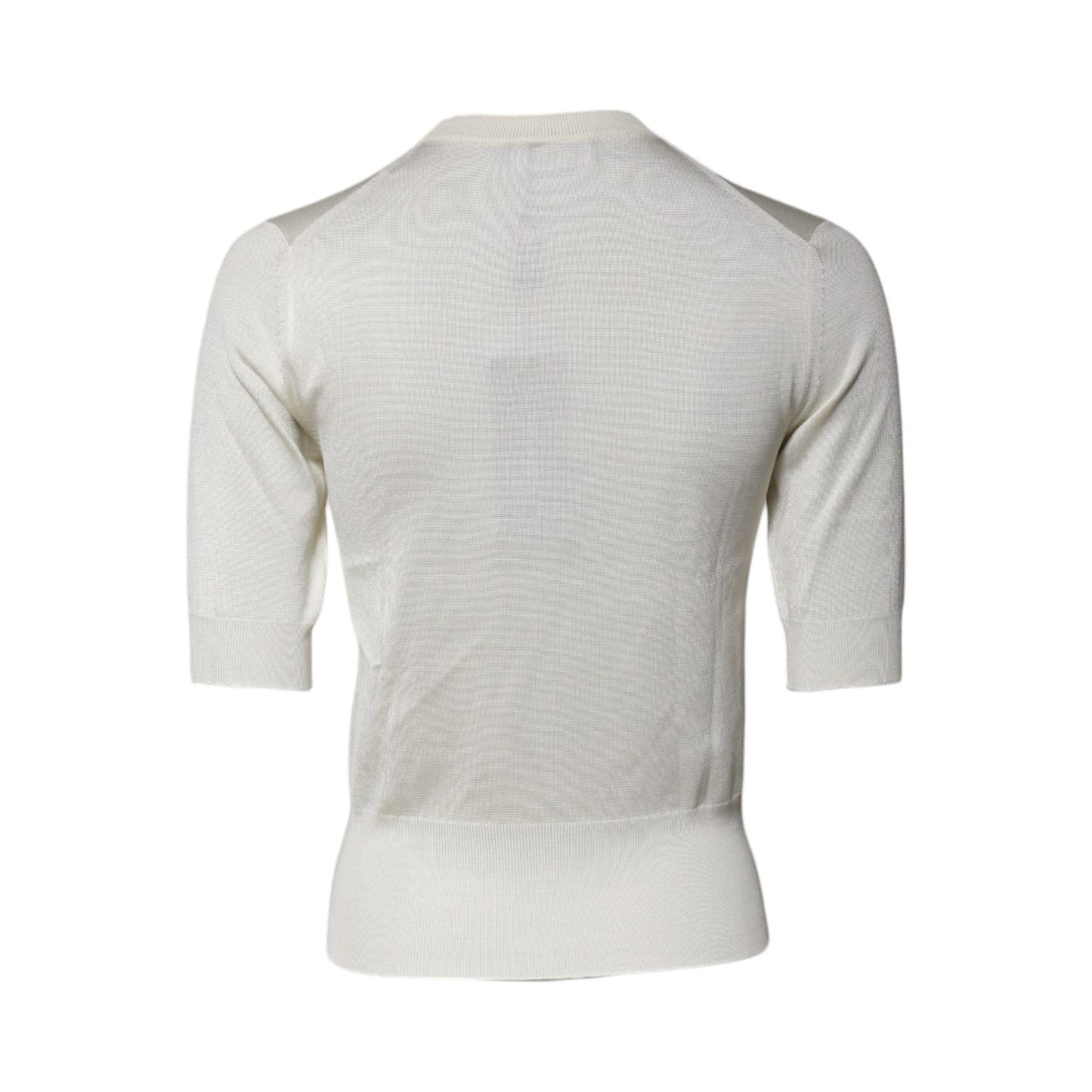 Dolce & Gabbana Cream Short Sleeve Silk Round Neck Blouse Top