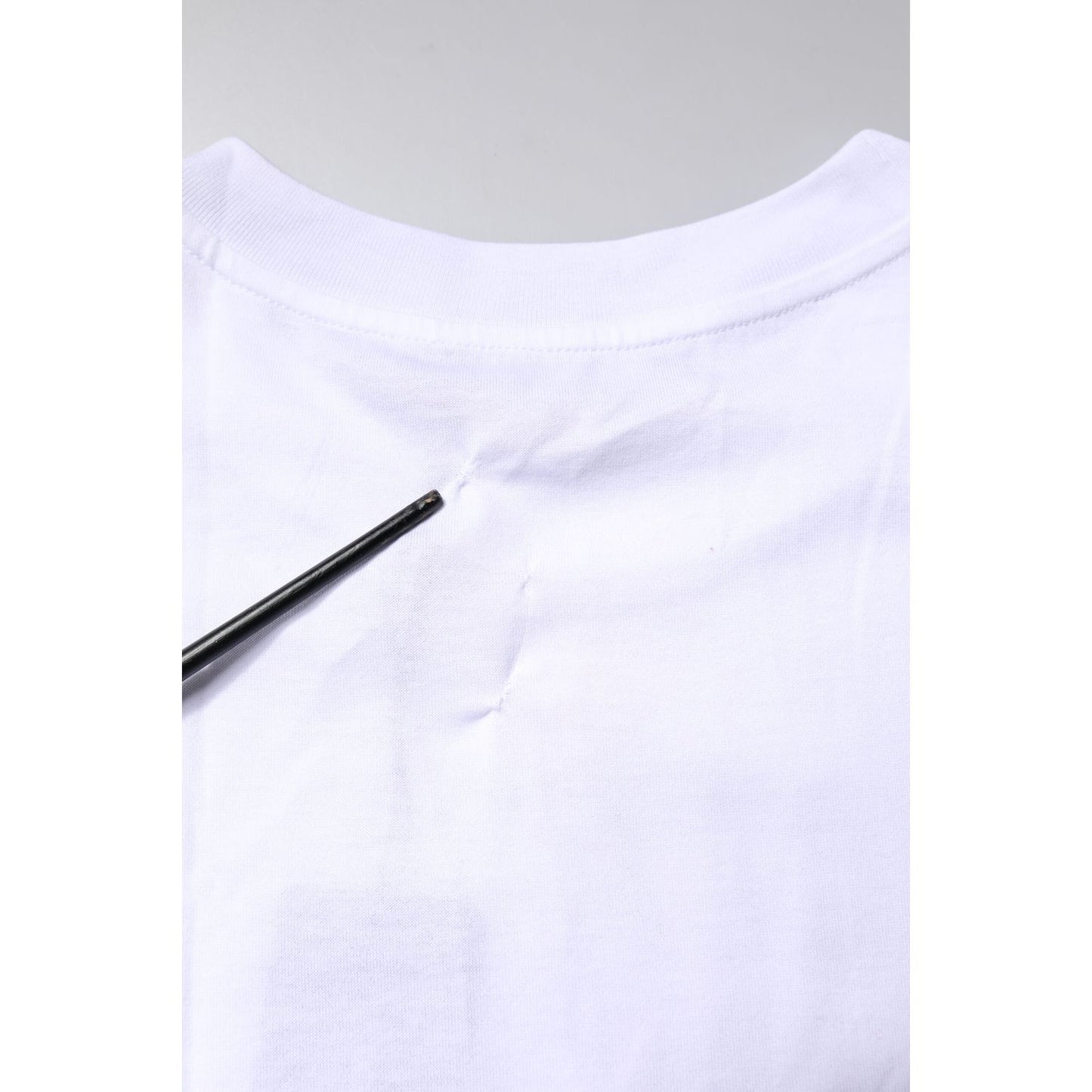 Dolce & Gabbana White Printed Round Neck Top Cotton T-shirt