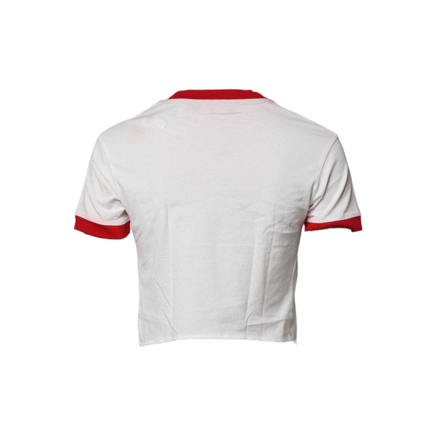 Dolce & Gabbana White Printed Round Neck Cropped Top T-shirt