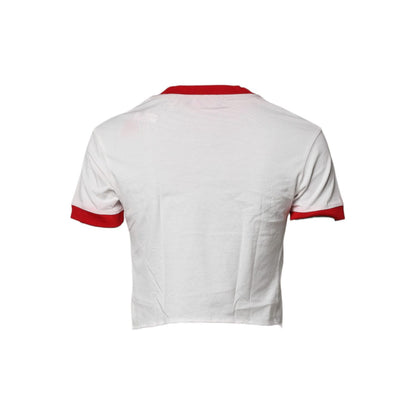 Dolce & Gabbana White Printed Round Neck Cropped Top T-shirt