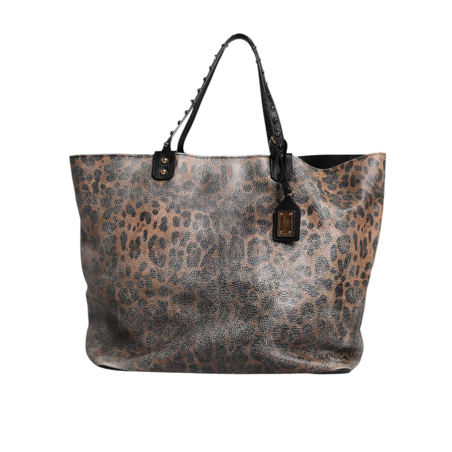 Dolce & Gabbana Brown Leopard BEATRICE Leather Logo Plaque Tote Bag