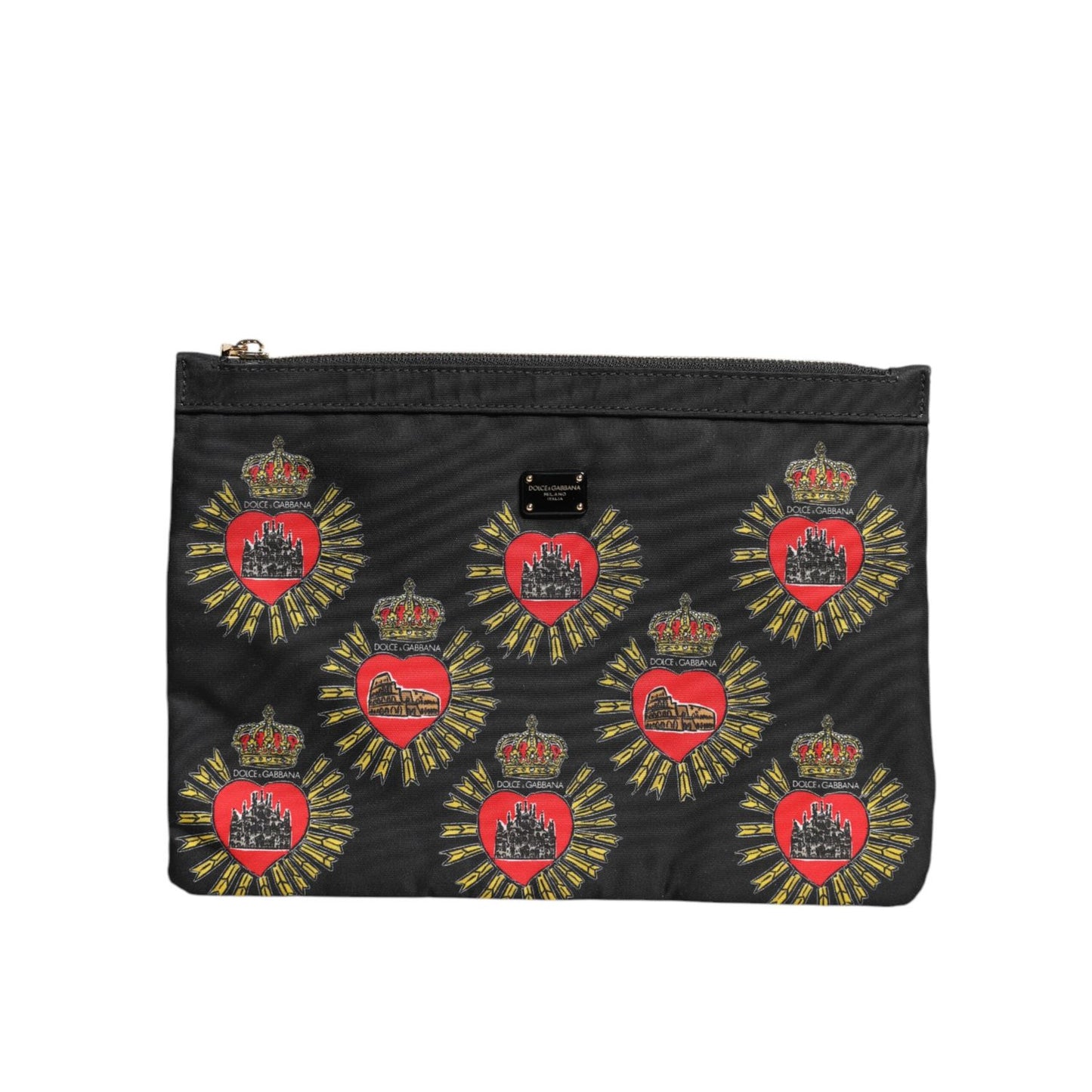 Dolce & Gabbana Black Red Nylon Sacred Heart Clutch Pouch Bag