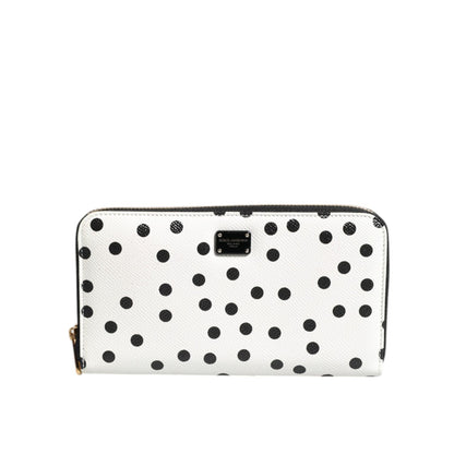Dolce & Gabbana White Black Striped Leather Zip Around Continental Wallet