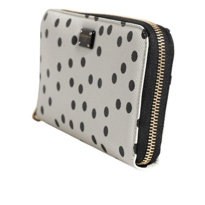 Dolce & Gabbana White Black Striped Leather Zip Around Continental Wallet