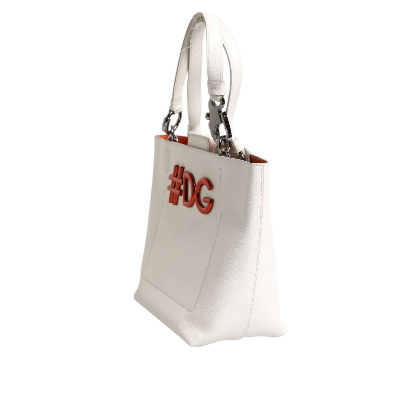 Dolce & Gabbana White Leather #DG BEATRICE Top Handle Tote Bag