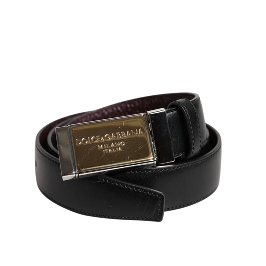 Dolce & Gabbana Black Brown Leather Metal Buckle Reversible Belt BEL9254-90