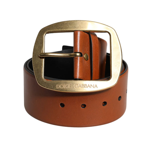 Dolce & Gabbana Brown Leather Gold Metal Buckle Classic Belt BEL9272-90