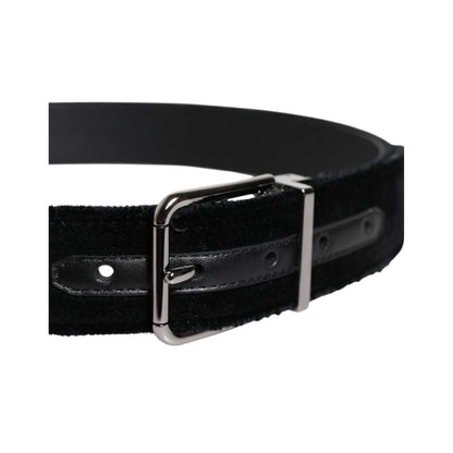 Dolce & Gabbana Black Cotton Silver Tone Metal Buckle Belt