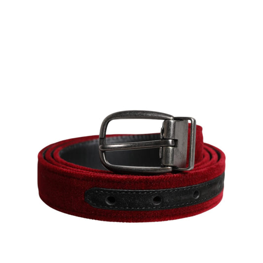 Dolce & Gabbana Red Velvet Black Metal Buckle Logo Belt BEL9279-100