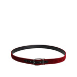 Dolce & Gabbana Red Velvet Black Metal Buckle Logo Belt BEL9279-100