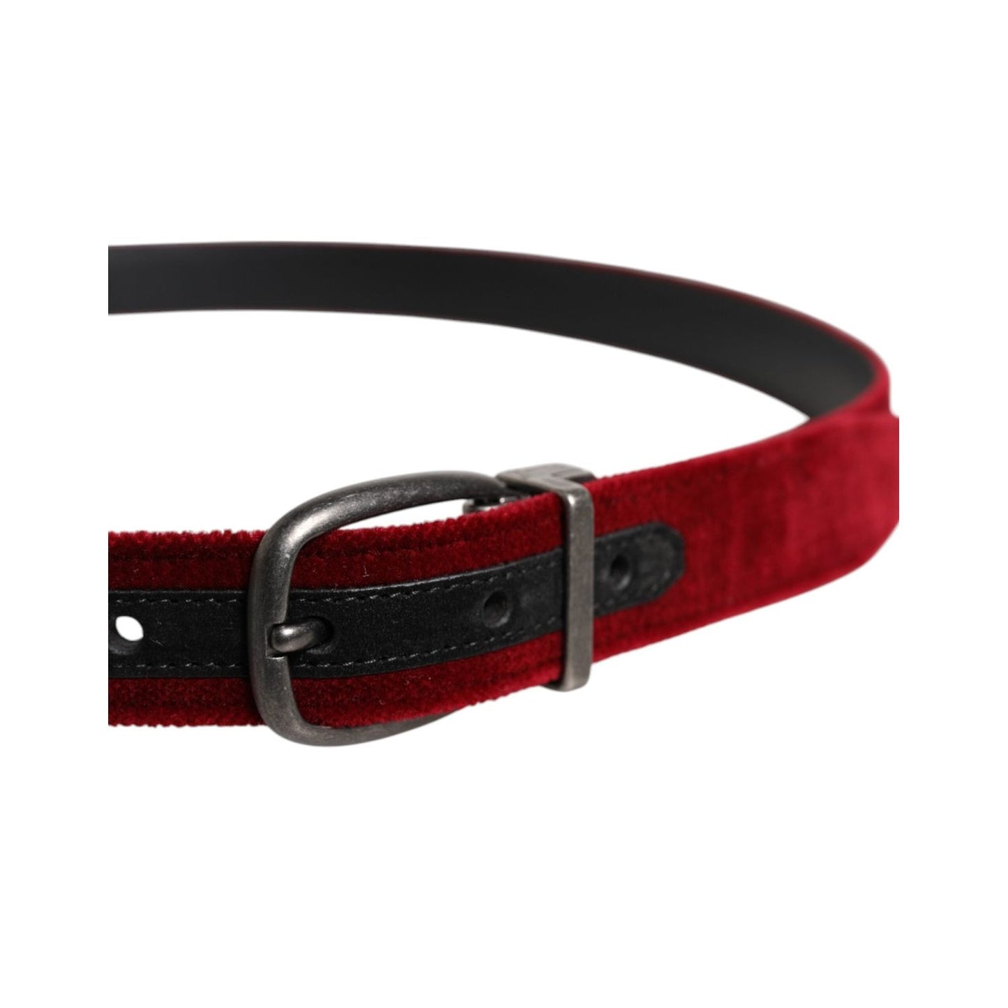 Dolce & Gabbana Red Velvet Black Metal Buckle Logo Belt BEL9279-100