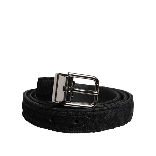 Dolce & Gabbana Black Cotton Blend Silver Metal Buckle Belt BEL9281-110