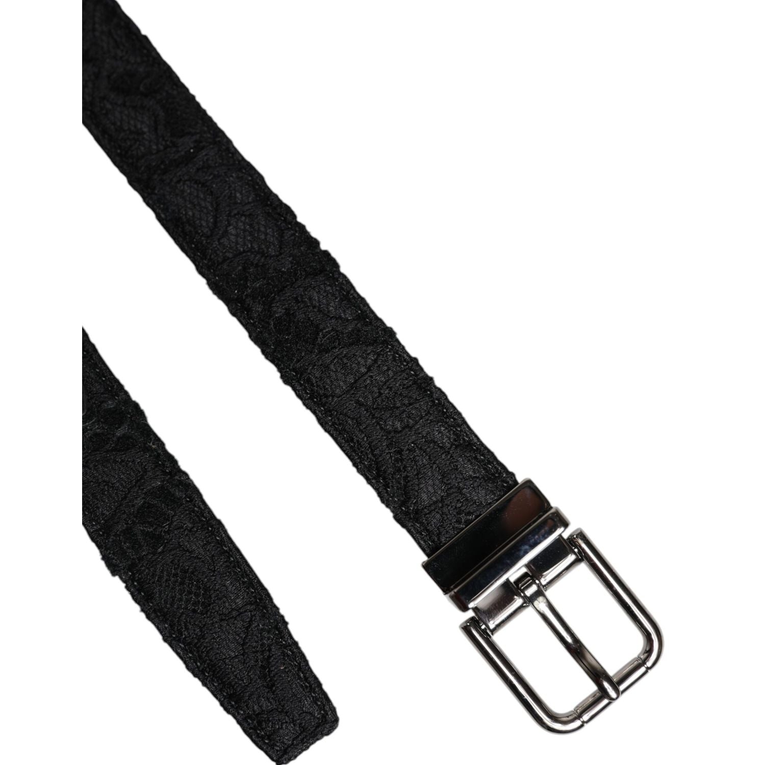 Dolce & Gabbana Black Cotton Blend Silver Metal Buckle Belt