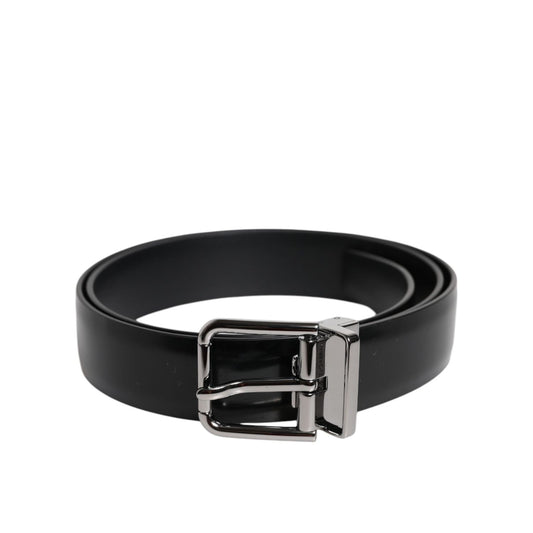 Dolce & Gabbana Black Shiny Leather Silver Metal Buckle Belt BEL9282-85