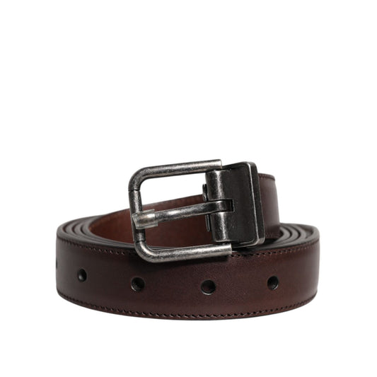 Dolce & Gabbana Brown Leather Silver Metal Buckle Belt BEL9283-110