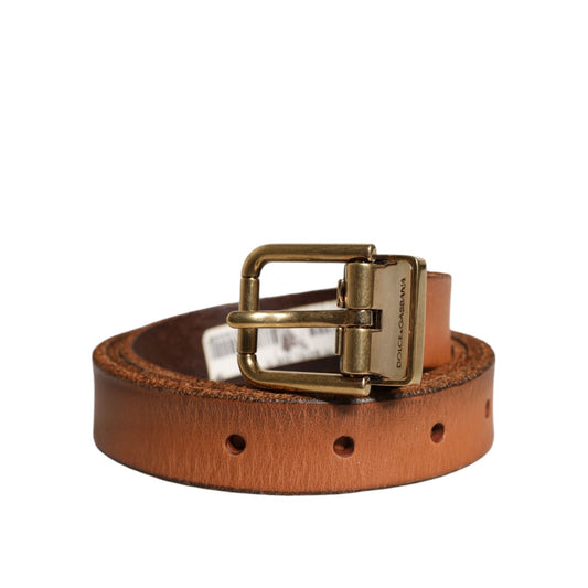 Dolce & Gabbana Brown Leather Gold Tone Metal Buckle Belt BEL9285-90