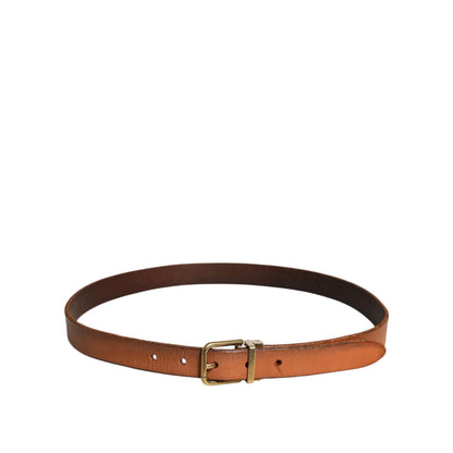 Dolce & Gabbana Brown Leather Gold Tone Metal Buckle Belt