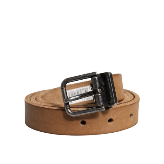 Dolce & Gabbana Brown Leather Silver Tone Metal Buckle Belt BEL9286-90
