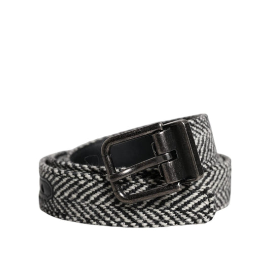 Dolce & Gabbana Black White Silver Tone Metal Buckle Belt BEL9289-110