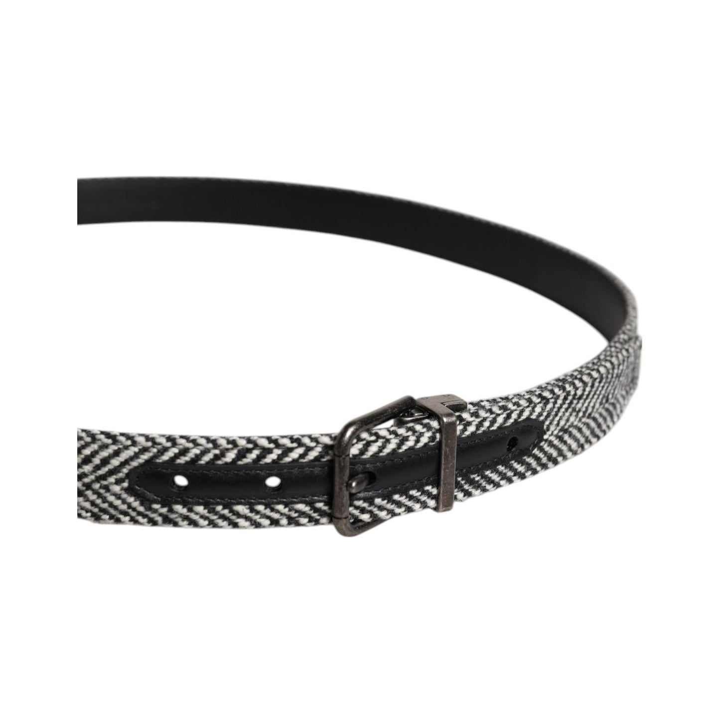 Dolce & Gabbana Black White Silver Tone Metal Buckle Belt BEL9289-110