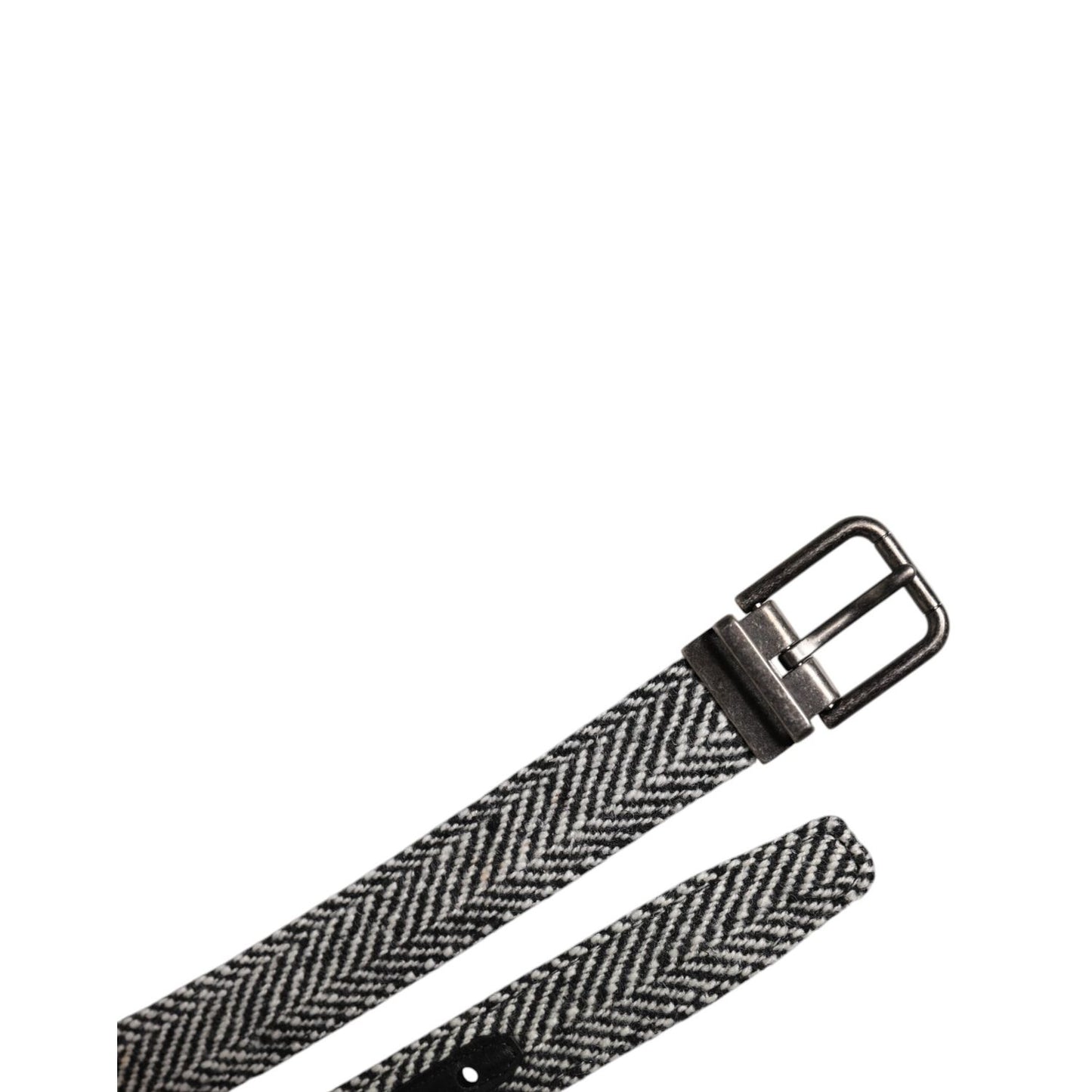 Dolce & Gabbana Black White Silver Tone Metal Buckle Belt BEL9289-110