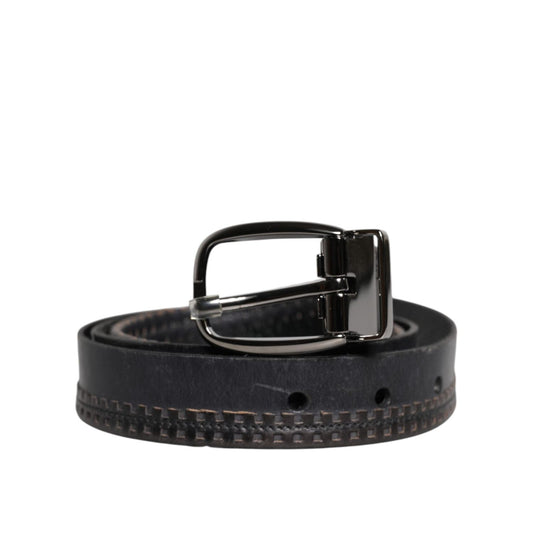 Dolce & Gabbana Black Leather Silver Tone Metal Buckle Belt BEL9292-95