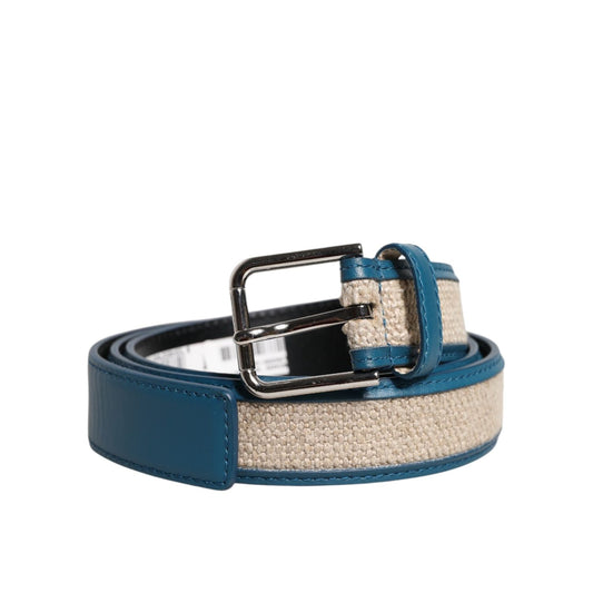 Dolce & Gabbana Blue Beige Leather Weaved Metal Buckle Belt BEL9305-90