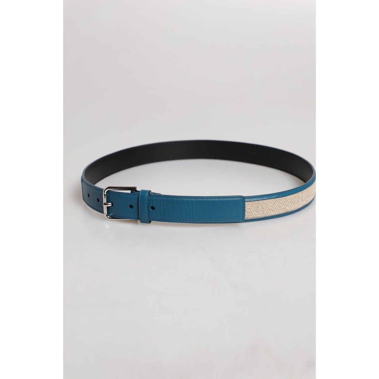 Dolce & Gabbana Blue Beige Leather Weaved Metal Buckle Belt BEL9305-90