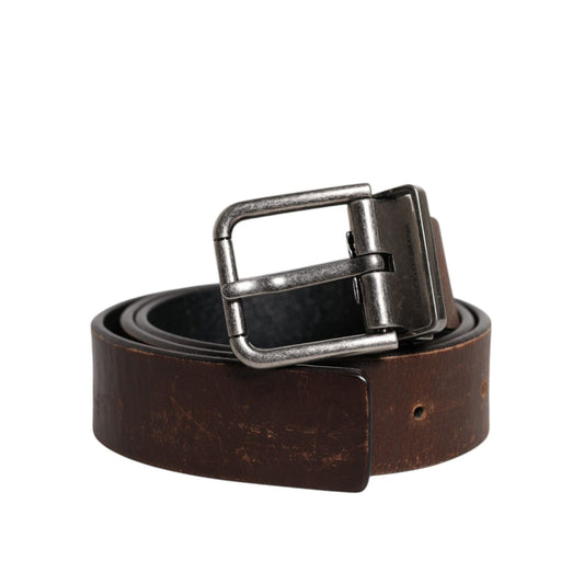 Dolce & Gabbana Brown Solid Leather Classic Waist Buckle Belt BEL9307-75