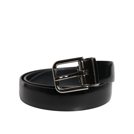 Dolce & Gabbana Black Solid Leather Classic Waist Buckle Belt