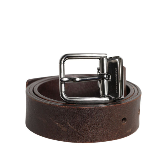 Dolce & Gabbana Brown Leather Classic Metal Logo Buckle Belt BEL9312-90