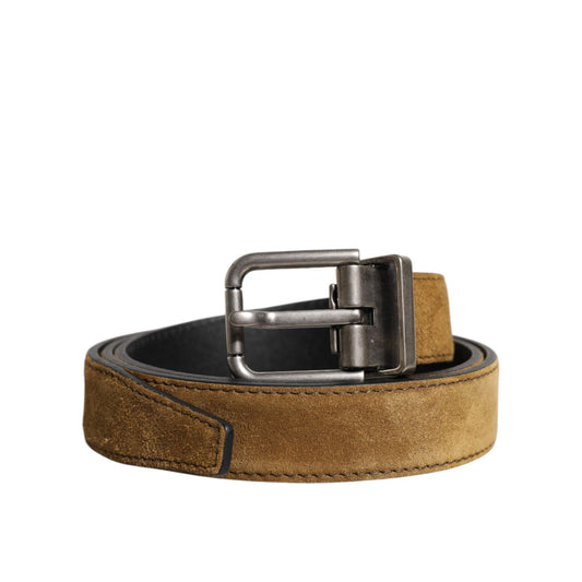 Dolce & Gabbana Brown Velvet Leather Logo Buckle Belt BEL9317-90